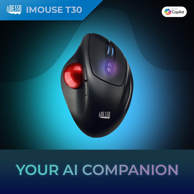 Adesso - Trackball Mouse Wireless Ergonomic iMouse T30 7 Buttons - Black - Limolin 