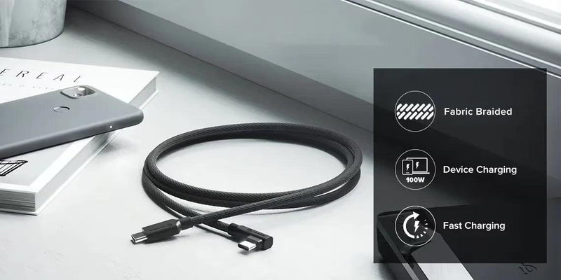 Alogic - Charge & Sync USB-C to USB-C Right Angled 3ft Double Braided - Black - Limolin 