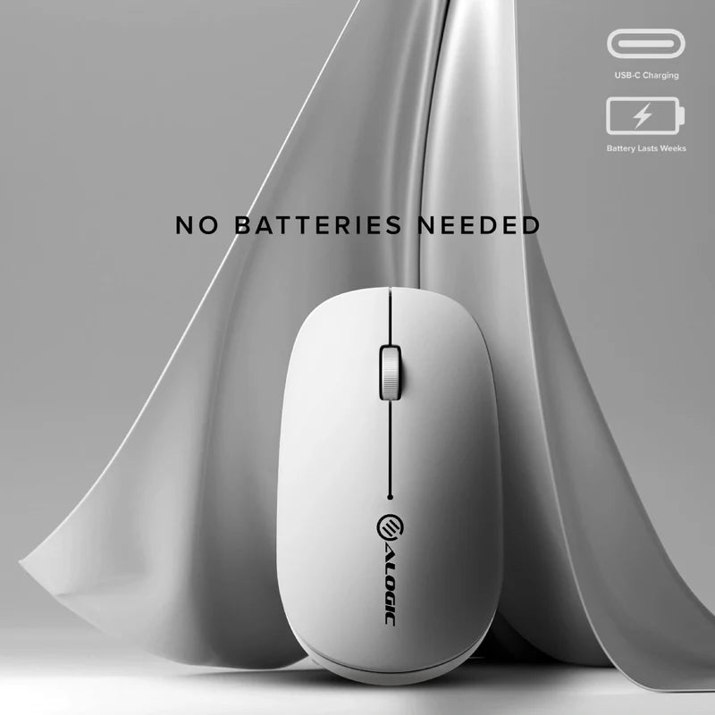 Alogic - Mouse Wireless Bluetooth & 2.4GHz Dongle USB-A USB-C Rechargeable PC/Mac/Chrome/Android/iOS - White - Limolin 
