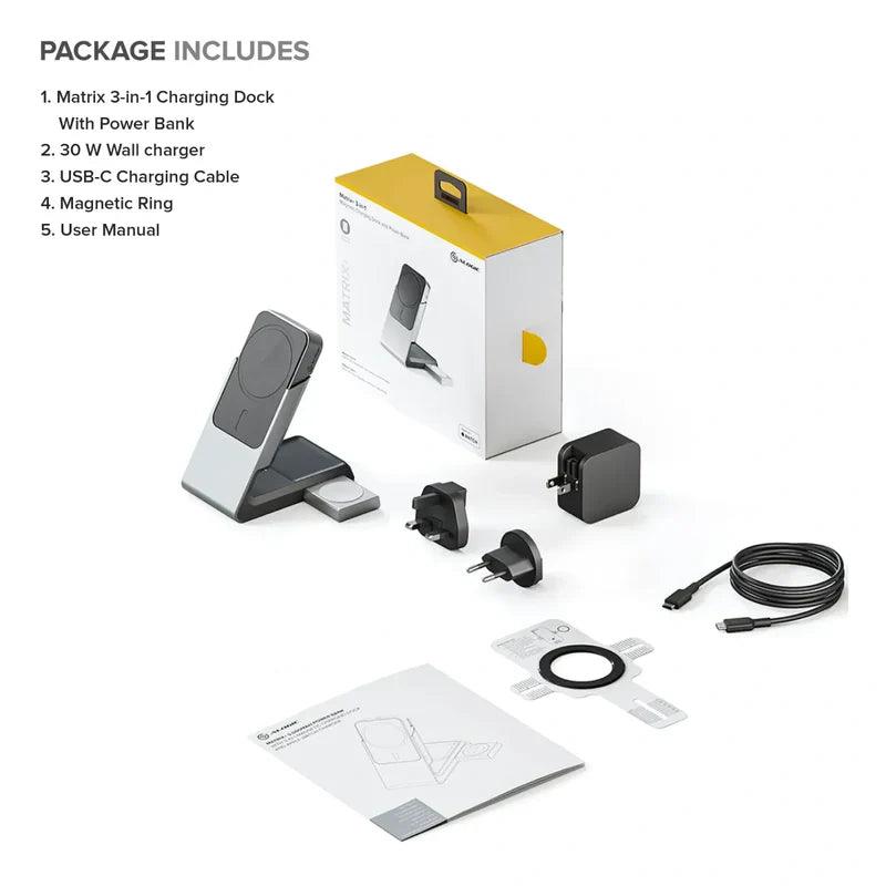 Alogic - Qi Charging & Powerbank Matrix+ 5000mAh 3-in-1 Fast Charging 7.5W USB-C Apple Watch Charger 2W 30W Wall Charger Kickstand MagSafe - Black - Limolin 