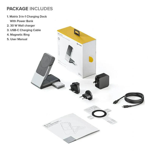 Alogic - Qi Charging & Powerbank Matrix+ 5000mAh 3-in-1 Fast Charging 7.5W USB-C Apple Watch Charger 2W 30W Wall Charger Kickstand MagSafe - Black - Limolin 