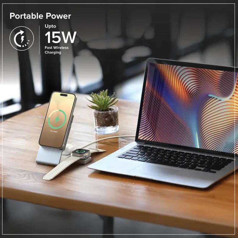 Alogic - Qi Charging & Powerbank Matrix+ 5000mAh 3-in-1 Fast Charging 7.5W USB-C Apple Watch Charger 2W 30W Wall Charger Kickstand MagSafe - Black - Limolin 