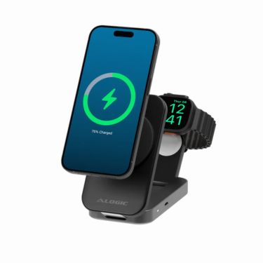 Alogic - Qi2 Charging Stand 2-in-1 Flip 2 Phone (15W) & Watch (3W) Charger with 3ft USB-C to USB-C Cable - Black - Limolin 