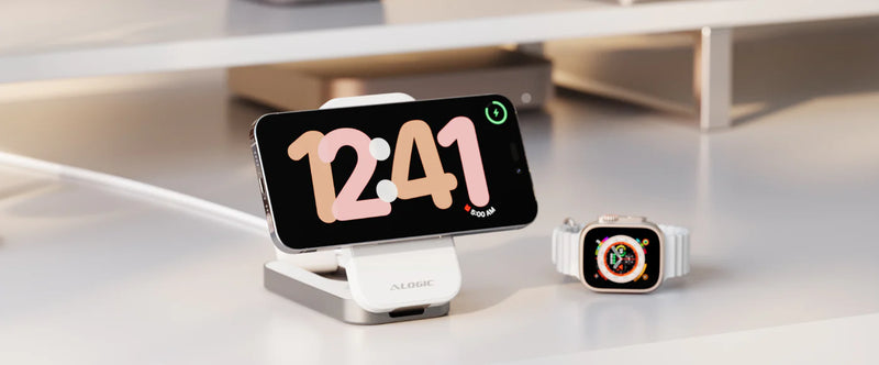 Alogic - Qi2 Charging Stand 2-in-1 Flip 2 Phone (15W) & Watch (3W) Charger with 3ft USB-C to USB-C Cable - Black - Limolin 