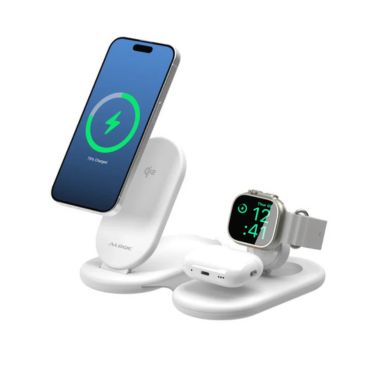 Alogic - Qi2 Charging Stand 3-in-1 PackAway Phone (15W) & Watch (3W) AirPods (5W) with 3ft USB-C to USB-C Cable - White - Limolin 