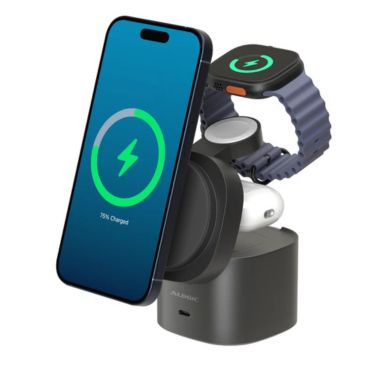 Alogic - Qi2 Charging Stand 4-in-1 PowerPod Phone (15W) & Watch (3W) AirPods (5W) + USB-C (30W) with 3ft USB-C to USB-C Cable - Black - Limolin 