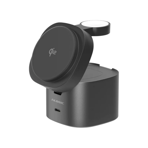 Alogic - Qi2 Charging Stand 4-in-1 PowerPod Phone (15W) & Watch (3W) AirPods (5W) + USB-C (30W) with 3ft USB-C to USB-C Cable - Black - Limolin 