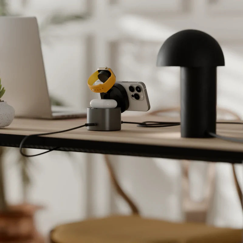 Alogic - Qi2 Charging Stand 4-in-1 PowerPod Phone (15W) & Watch (3W) AirPods (5W) + USB-C (30W) with 3ft USB-C to USB-C Cable - Black - Limolin 