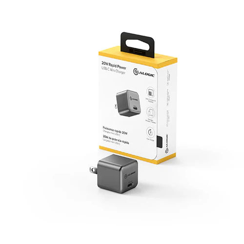 Alogic - Wall Charger 1 Port 20W GaN PD USB-C Mini Compact Size Rapid Power - Grey - Limolin 