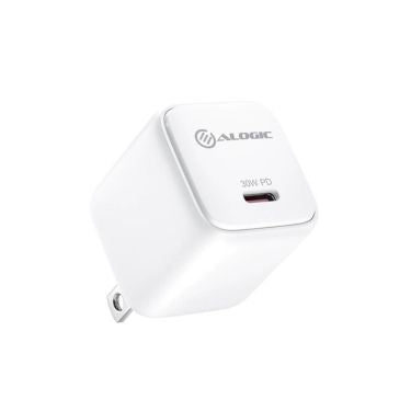 Alogic - Wall Charger 1 Port 30W USB-C Mini GaN Fast Charge Portable Foldable Prongs - White - Limolin 