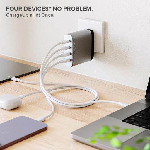 Alogic - Wall Charger 4 Port 100W GaN Charger - Includes 2m USB-C Cable  - White - Limolin 