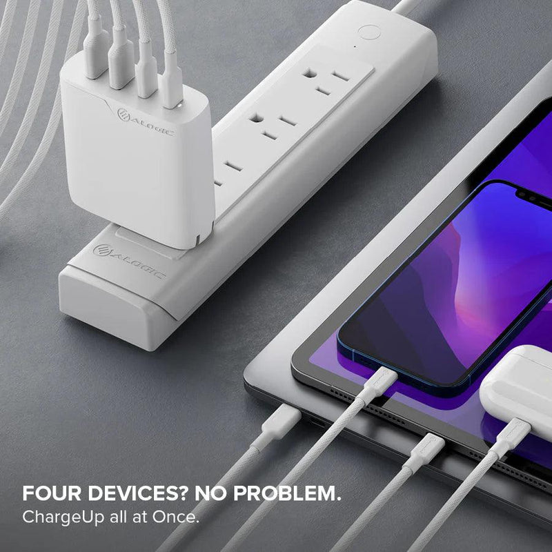 Alogic - Wall Charger 4 Port 100W GaN Charger - Includes 2m USB-C Cable  - White - Limolin 