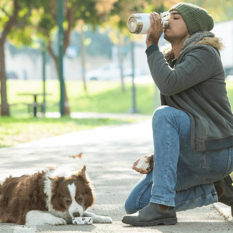 Asobu - Pet Bowl Attached to Stainless Steel Insulated Travel Water Bottle 33 Oz (white) - Limolin 