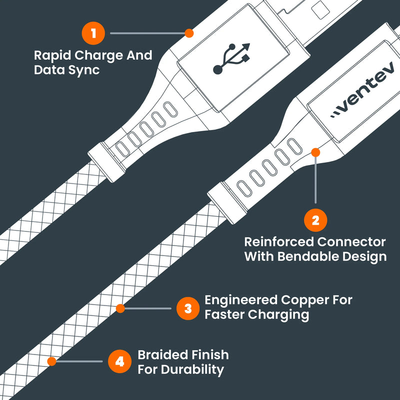 Ventev - Charge & Sync USB-C to USB-A Cable 2x the copper for faster charging 6ft - Gray