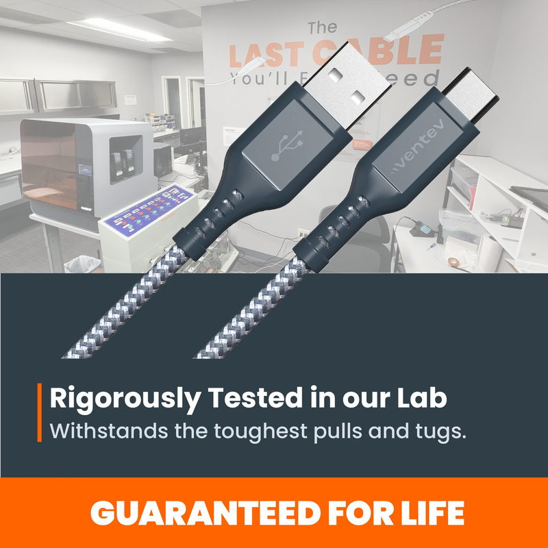 Ventev - Charge & Sync USB-C to USB-A Cable 2x the copper for faster charging 6ft - Gray