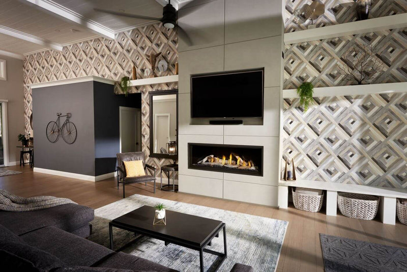 Napoleon - Ascent Linear Premium Natural Gas Fireplace - BLX56NTE (BLX56NTE) - installed room view. Shown with a finishing configuration; optional kits are sold separately.