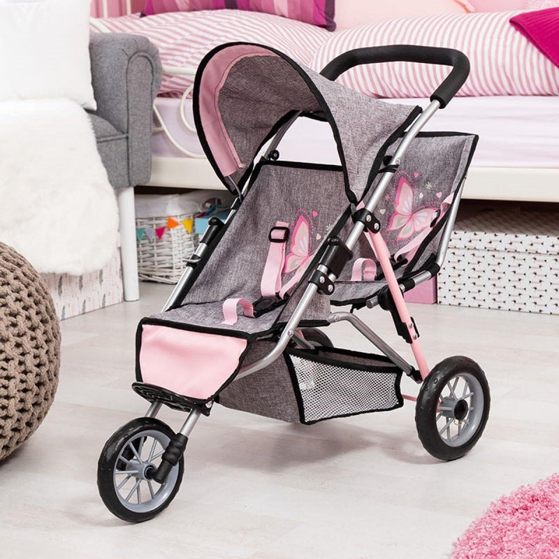 Bayer Design - Duo - Twin 3 Wheels Dolls Pram - Butterfly - Limolin 