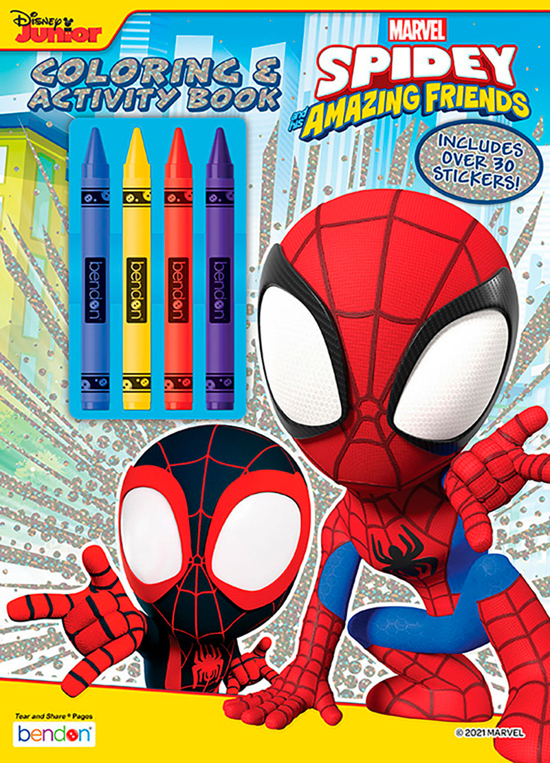 Bendon - SPIDEY - COLOURING and ACTIVITY BOOK w/CRAYONS in PDQ - BILINGUAL - Limolin 