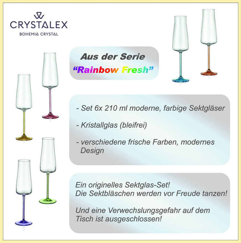Bohemia Crystal - Rainbow Fresh Champagne Flute (Set of 6) Assorted - Limolin 