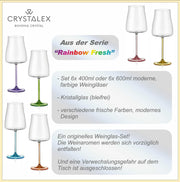 Bohemia Crystal - Rainbow Fresh Wine 600ml (Set of 6) Assorted - Limolin 