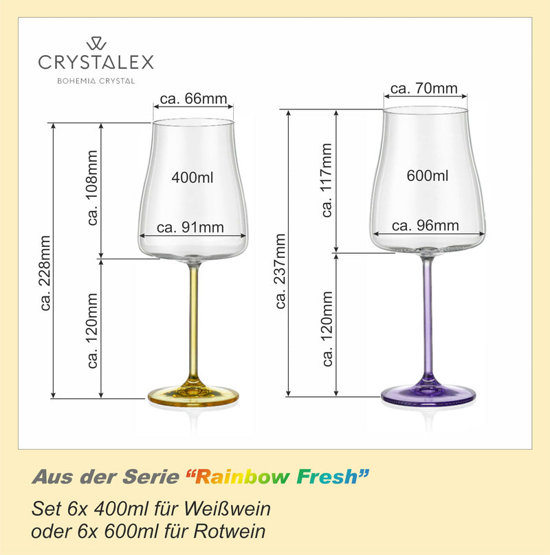 Bohemia Crystal - Rainbow Fresh Wine 600ml (Set of 6) Assorted - Limolin 
