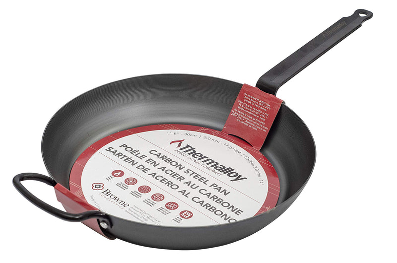 Browne - THERMALLOY Fry Pan w/Helper Handle, 11.8x2.25"/30x5.7cm, Black Carbon Steel - Limolin 