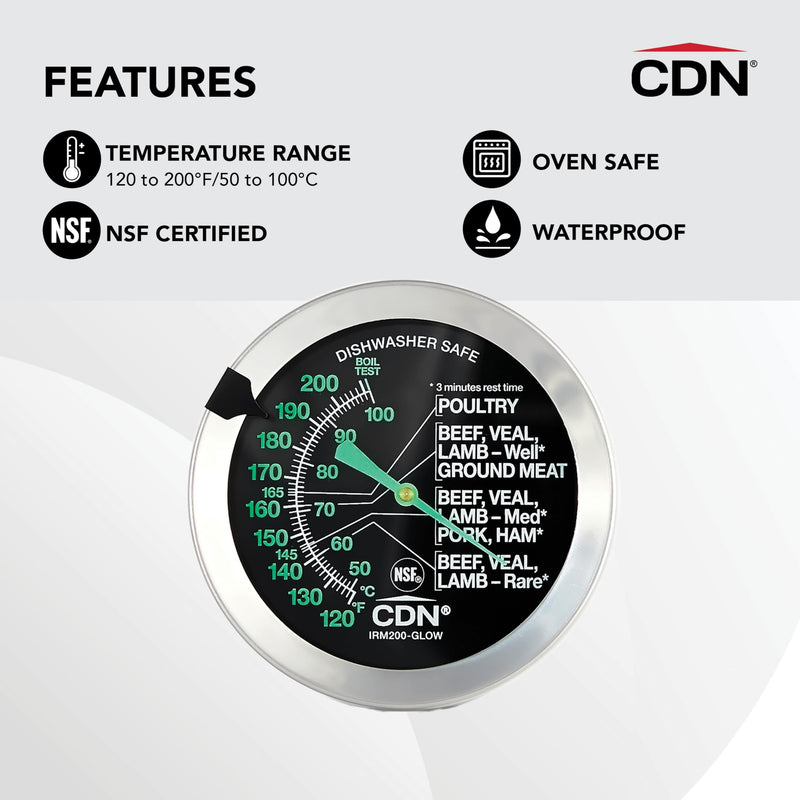 CDN - Therm Dial Cooking Meat/Poultry Glow Ovenproof ProAccurate Silver - Limolin 