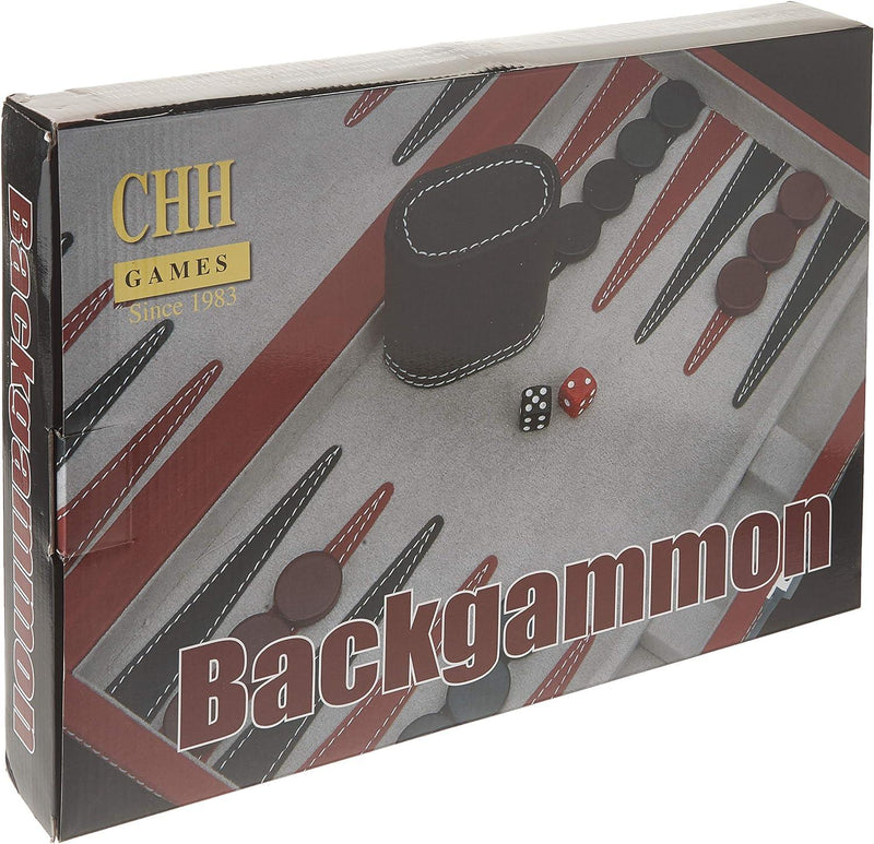 CHH Games - Backgammon - 15 Inch Black&Red Leatherette Backgammon - Limolin 