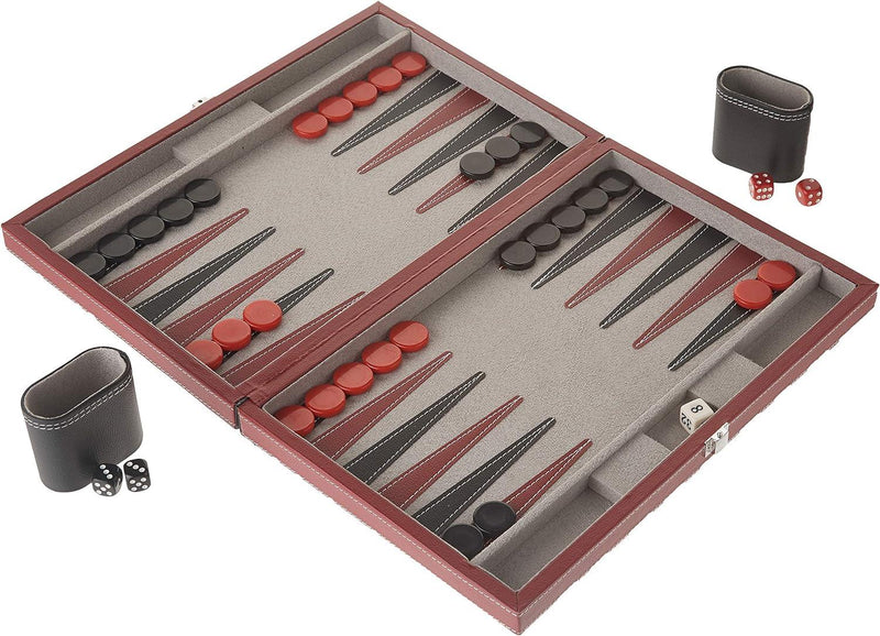 CHH Games - Backgammon - 15 Inch Black&Red Leatherette Backgammon - Limolin 