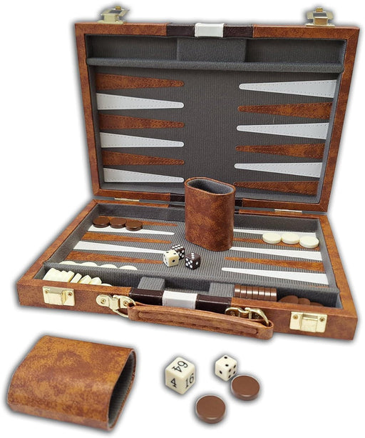 CHH Games - Backgammon - 15 Inch Vinyl Brown &Amp; White Backgammon - Limolin 