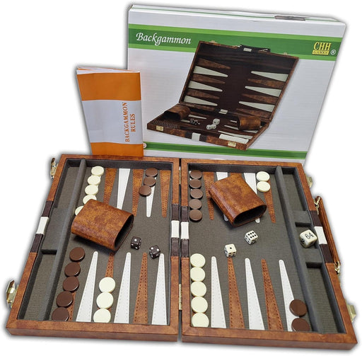 CHH Games - Backgammon - 15 Inch Vinyl Brown &Amp; White Backgammon - Limolin 