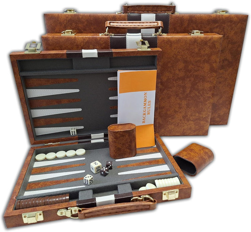 CHH Games - Backgammon - 18 Inch Vinyl Brown &Amp; White Backgammon - Limolin 