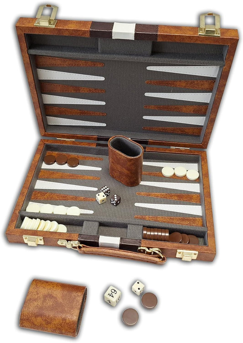 CHH Games - Backgammon - 18 Inch Vinyl Brown &Amp; White Backgammon - Limolin 