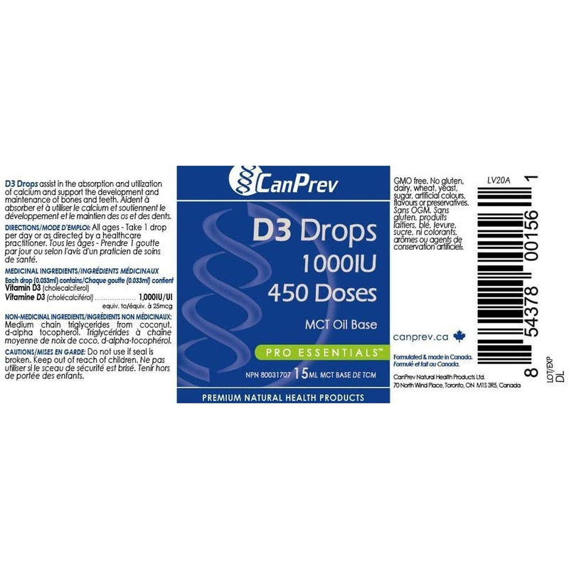 Canprev - D3 Drops 1000IU - MCT base, 15 ml - Limolin 