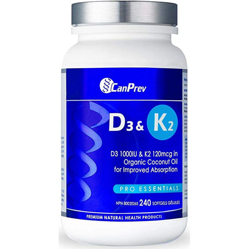 Canprev - D3 & K2 - Organic Coconut Oil, 240 softgels - Limolin 