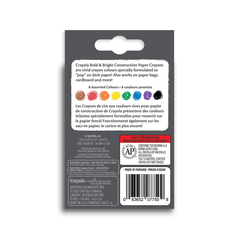 Crayola - Bold & Bright Construction Paper Crayons, 8 Count - Limolin 