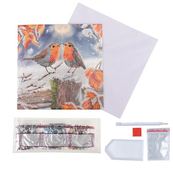 Crystal Art - Card Kit: Kissing Robins - Limolin 