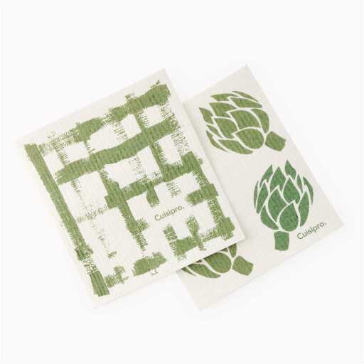 Cuisipro - All Purpose Eco-Cloth, SM 20x17cm Green Stripe/Artichoke 2pk - Limolin 