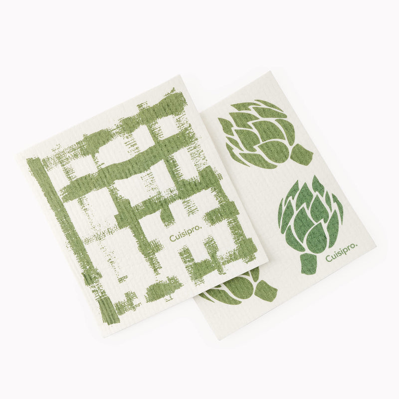 Cuisipro - All Purpose Eco-Cloth, SM 20x17cm Green Stripe/Artichoke 2pk - Limolin 