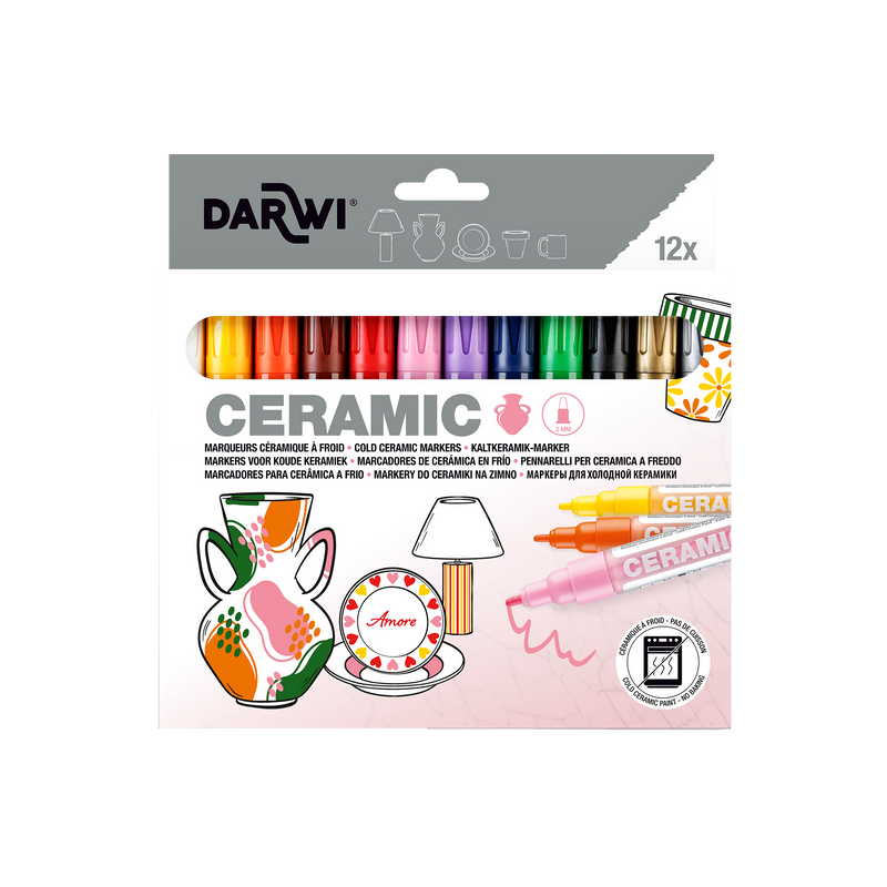 Ceramic Markers Darwi 2 mm Tip Box of 12 Colors (6 ml)