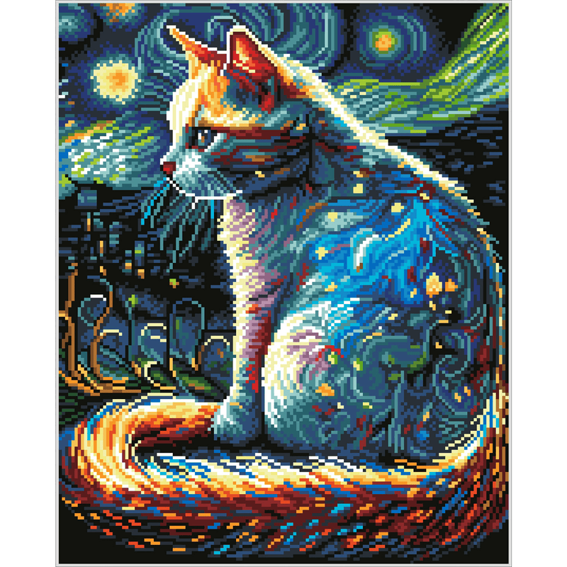 STARRY NIGHT CAT (19.9" x 15.9" - 50,5cm x 40,5cm)