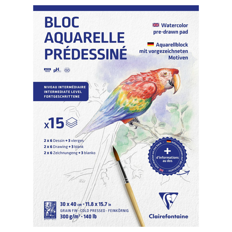Initiation watercolour pad Animals 15 sheets (2 sheets x 6 designs) 300G (11.8 x 15.7 in)