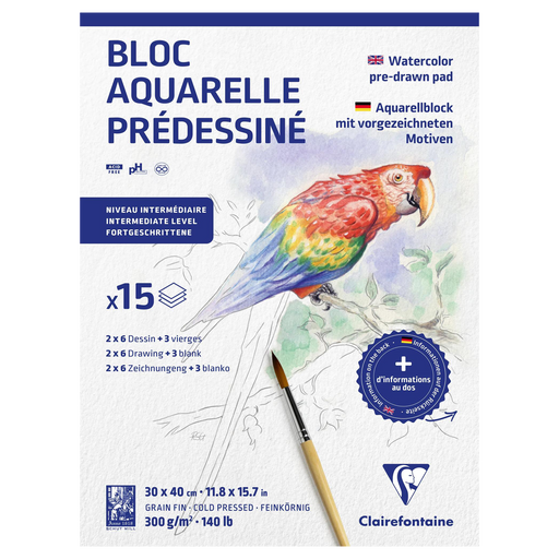 Initiation watercolour pad Animals 15 sheets (2 sheets x 6 designs) 300G (11.8 x 15.7 in)