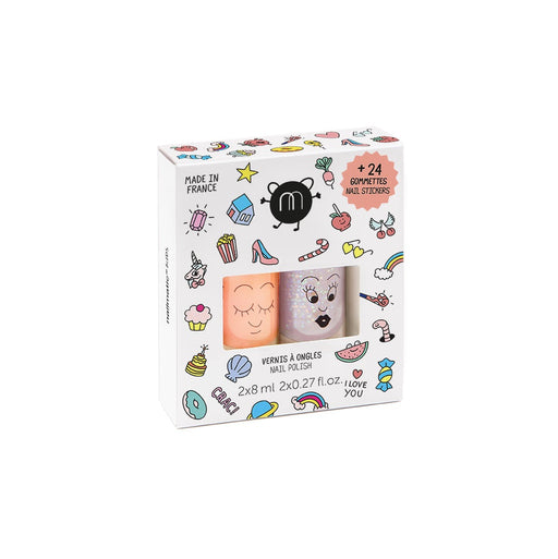 Nailmatic - SET 2 NAIL POLISHES + 24 NAILSTICKERS - Flamingo Polly