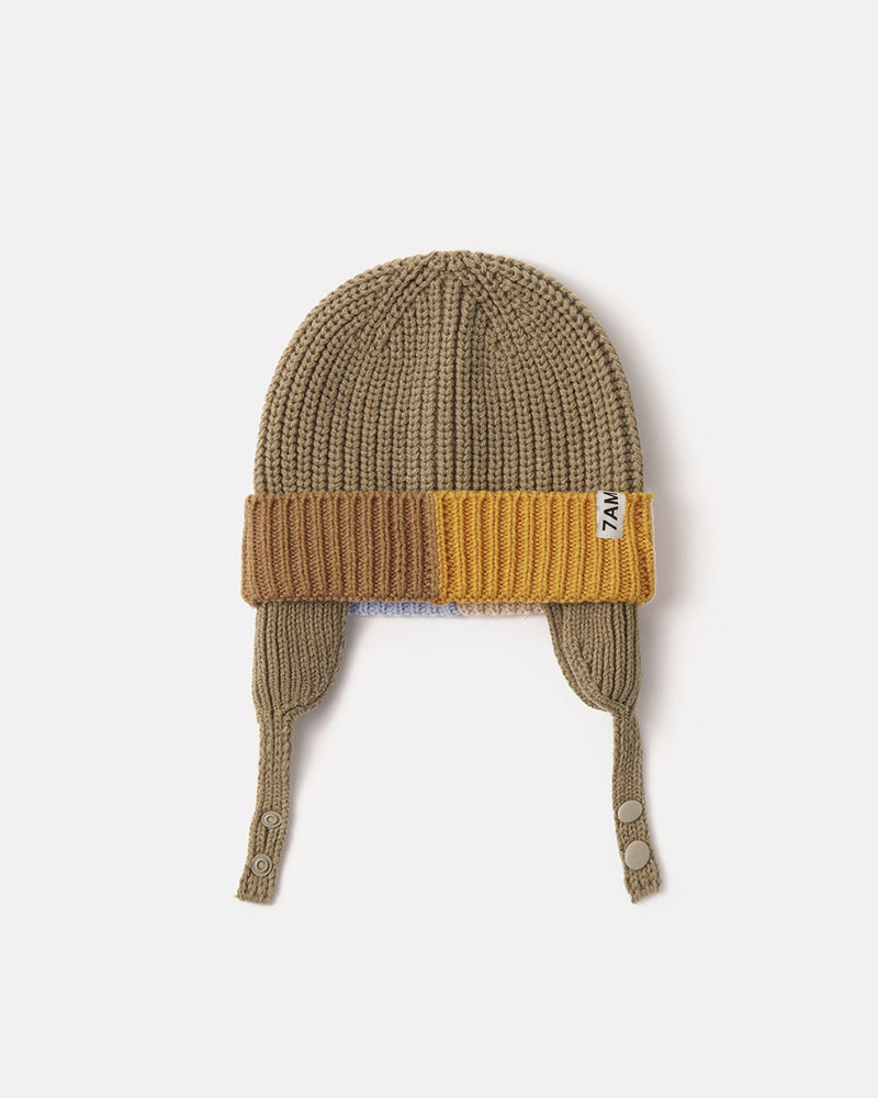7AM - Beanie Flap Chunky | Olive, Multicolor - 0-6M