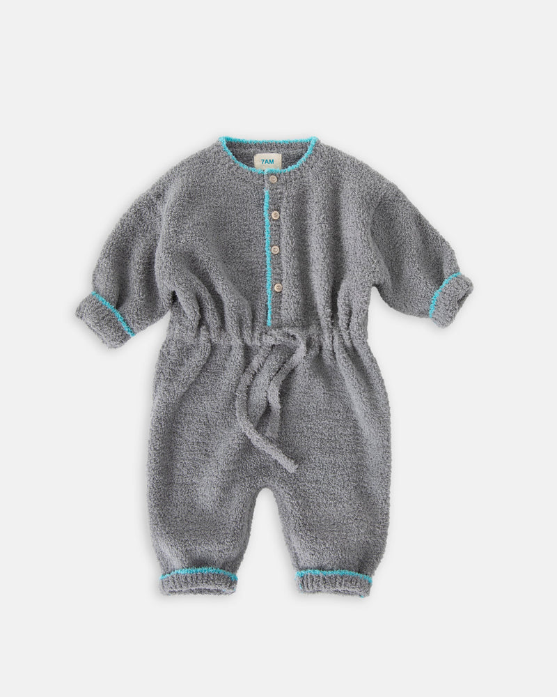 7AM - Boxy Long Sleeve Jumpsuit - Fuzzy | Gris - 1-2T