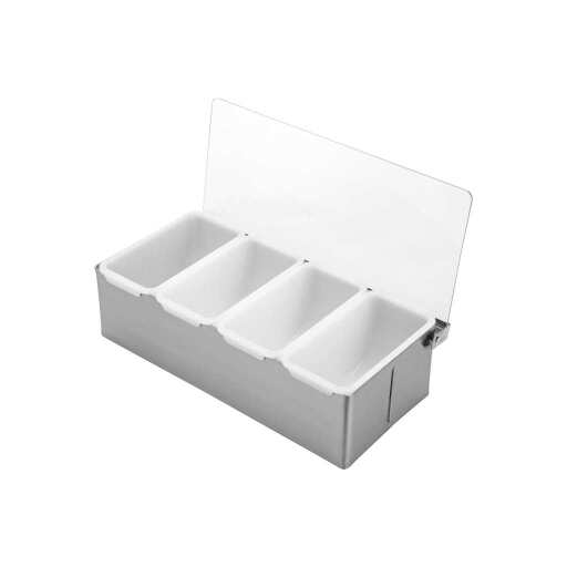 Browne - Bar Caddy - 4 - Condiment Tray - with Clear Plastic Lid - 11.9x5.5x3.5" / 30.2x14x8.9 cm