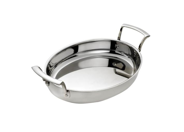Browne - THERMALLOY Roast Pan, Oval 2.6qt/2.46L, 12x10.4x2"/30.5x26.5x5cm, SS