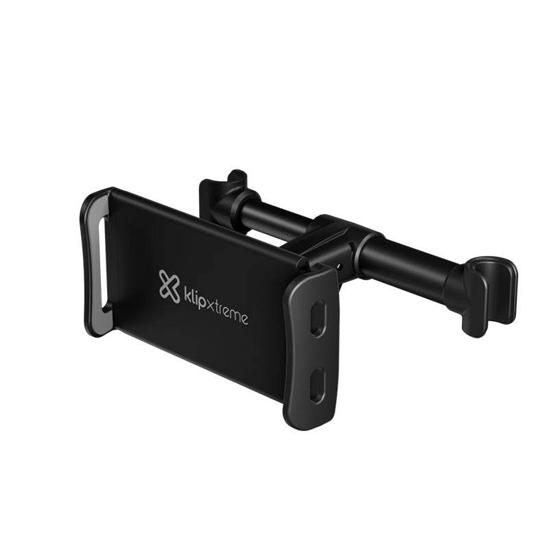 Klipxtreme - Car Headrest Mount Mobile Devices up to 14In Tablet or Phone 360 Deg Rotation 210 Deg Tilt Tool Free Install Foldable Hanger - Black