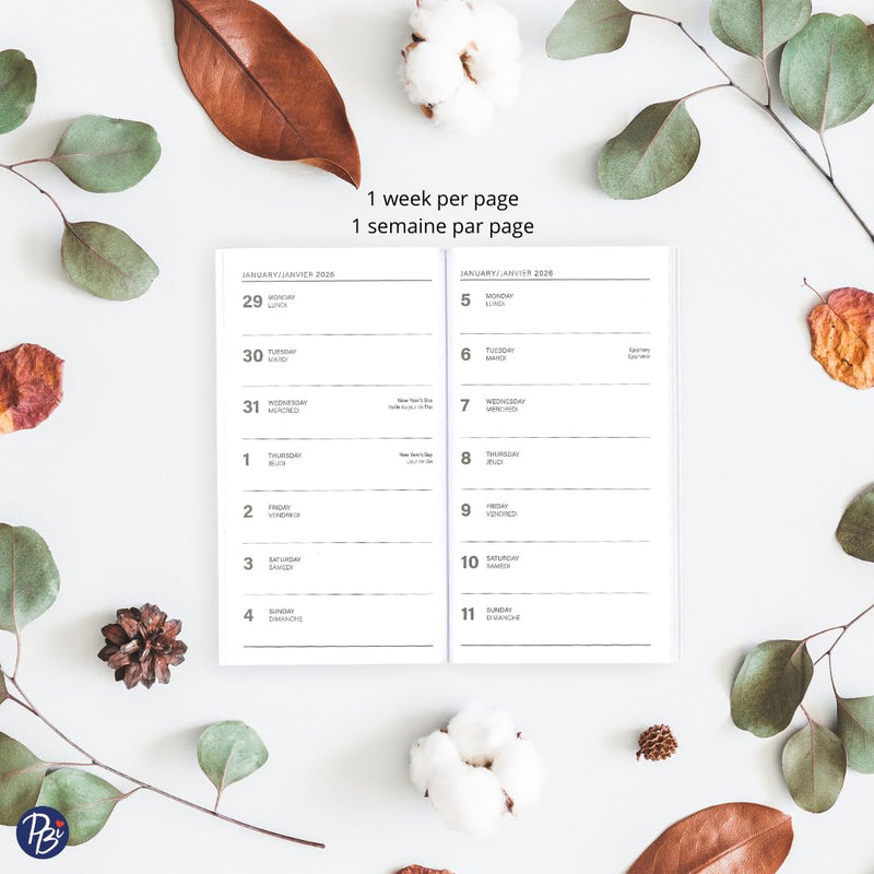 PBI - ANNUAL AGENDA 2026 MINI- BLACK FLOWERS - Limolin 